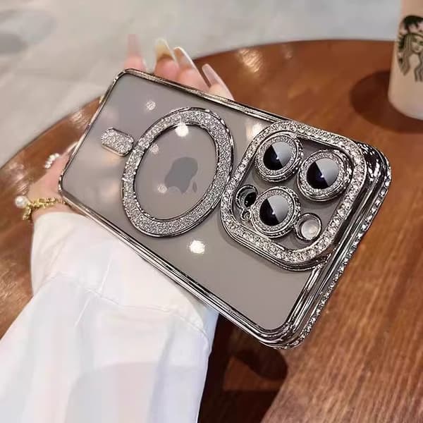 Etui til iPhone 17 Sølv Rhinestone Magnetisk Transparent