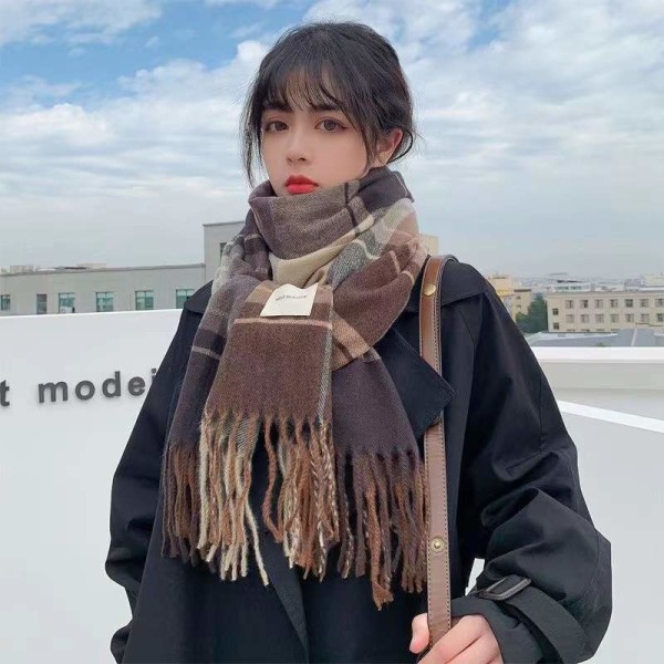 Cashmere Like Warmth Retention Dam Höst Vinter Scarf Filt Wrap Sjal Stole Varm Mjuk Blue coffee 190*50cm