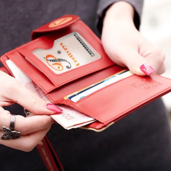 Naisten lompakko kolikkokukkaro Lyhyt vetoketju korealaistyylinen Pu Pehmeä Söpö sarjakuva opiskelija naisten korttikotelo Red