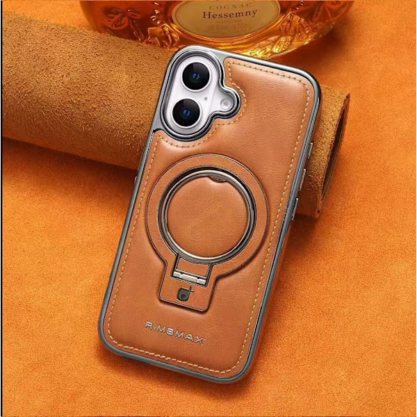 Etui til iPhone 14PRO [Brun racket holder] Magnetisk sugekopp stor hull racket holder lær full