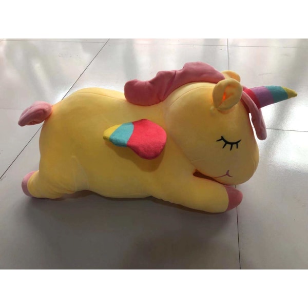 Unicorn-pudepudetæppe Dual-Use Creative Cushion Blød sød pony luftbart betræk luretæppe Yellow 60cm