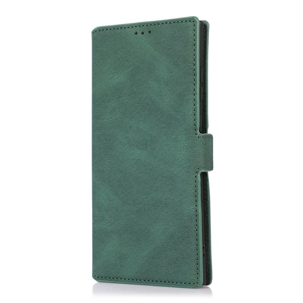 Etui til iPhone 13 grønn side spenne retro skinn side ensfarget