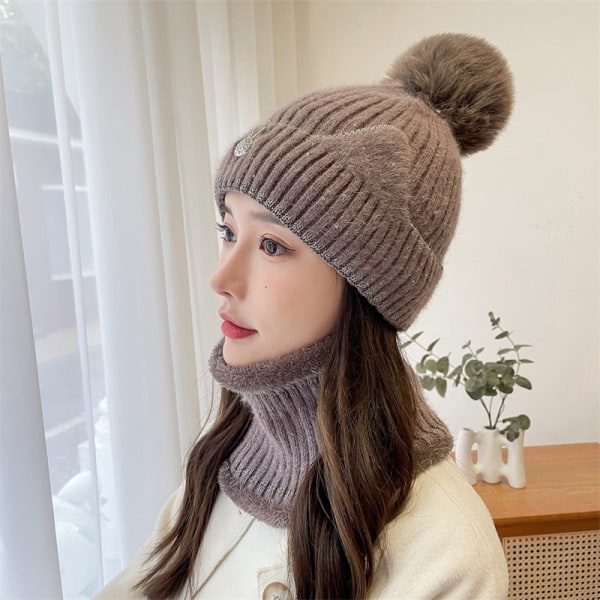 Varm vinterstrikk lue luer Ull Dame Høst og vinter Ørebeskyttelse skjerf Varmt og søtt unisex Black cat ear straight woolen cap Hat scarf M