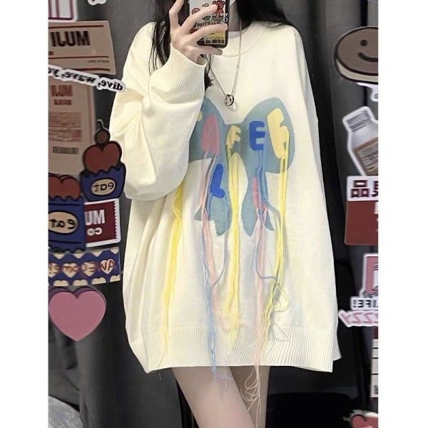 Kvinder Strik Efterår Vinter Sweater Vintage sløjfe kvaster Løstsiddende Ins Niche Pullover White S