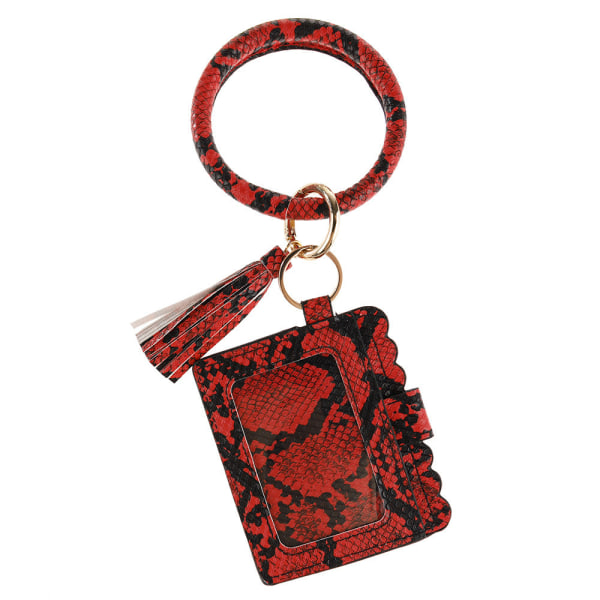 Leopard print PU læder kvast armbånd nøglering Kortholder Dokumentpakke Møntpung Clutch Red serpentine