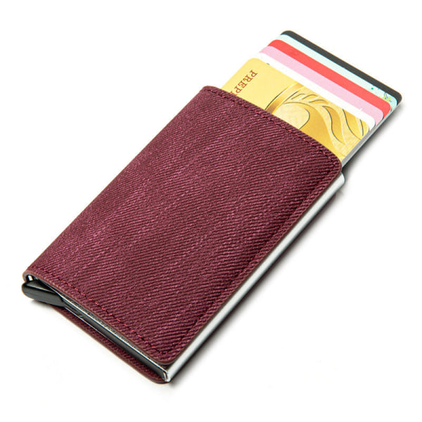 RFID Anti-Theft Swiping Business Automatisk Anti-magnetisk lommebok Denim metallkortveske Red