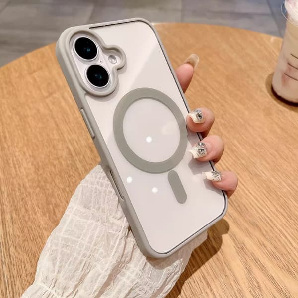 Etui til iPhone 17PRO Grå Silikon Magnetisk Transparent Akryl