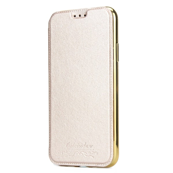 Fodral för iPhone 14 guld flip läder ultratunt PU kortfack