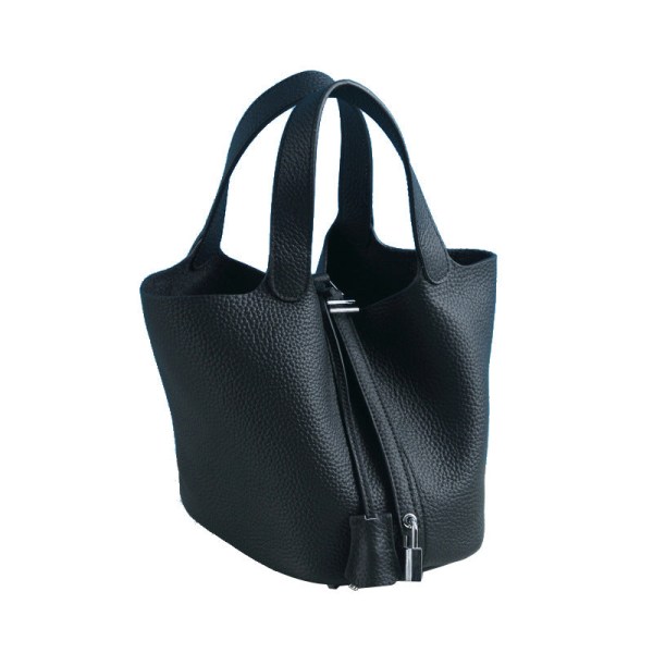 Kvinder Dame Håndtaske Læder Håndtaske First Layer Cowhide Bucket Bag Large/22cm Black