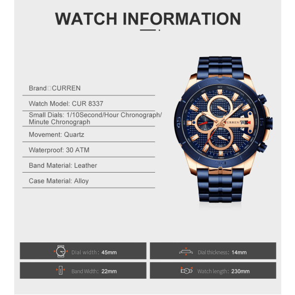 Business watch för män kvarts vattentät watch MZMW-8337 Black