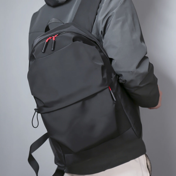 Mænd rygsæk skuldertaske ensfarvede vandtæt computertaske med stor kapacitet Plus-Sized black
