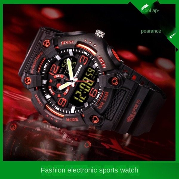 Menn Klokker Multi-Functional Sports Electronic Watch for studenter og tenåringer Gave Black