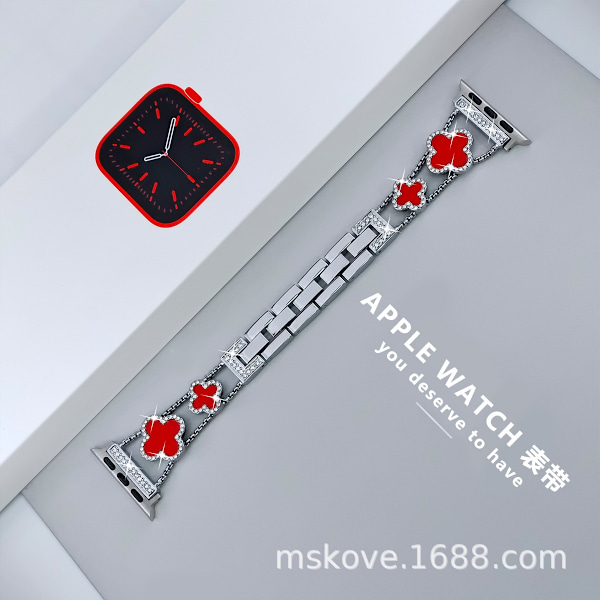 Kellon ranneke Apple Watch iWatch 22MM yleismallin liitäntään hopea + rubiini