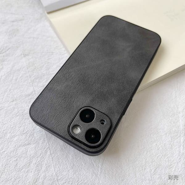 Fodral för iPhone15plus lädertextur grå fullständigt anti-fall enkelt solid high end nisch