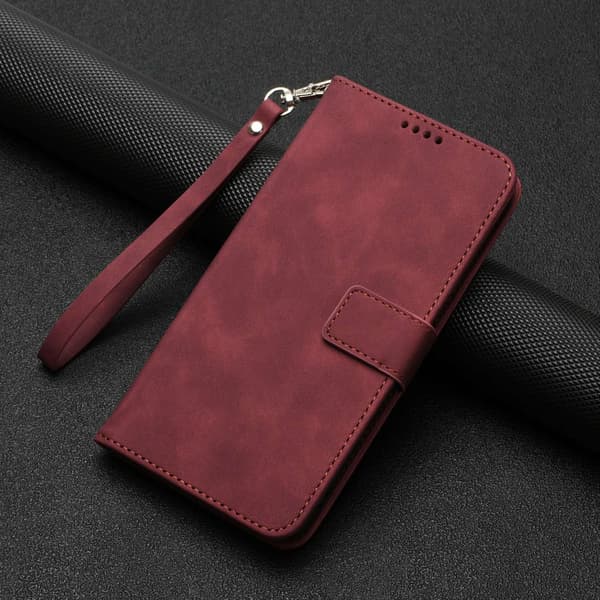 Fodral för iPhone 13 Pro Burgundy solid kortplats flip läderställ plånbok