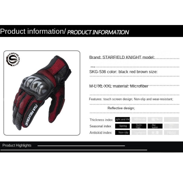Kvinner Menn Sykkelhansker Sykling Carbon Fiber Beskyttende Motorsykkel Touch Screen Knight Utstyr Black M