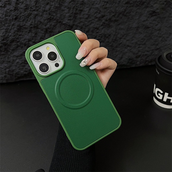 iPhone 15 -kotelo, vihreä magneettinen versio, keinonahkaa, langaton latausimu