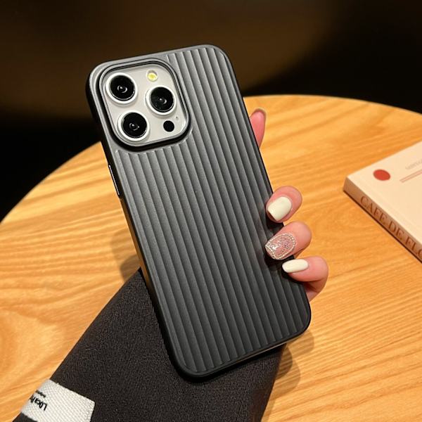 Etui til iPhone 17pro solid sort bølgede striber kuffert hård semi-transparent mat
