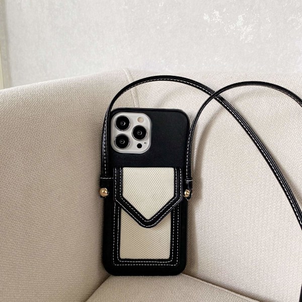 Etui til iPhone 13 sort og hvid retro crossbody kortholder halv anti-fald