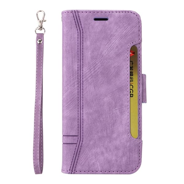 Etui til iPhone 13 lys lilla sidekortslot læder stor håndrem solid side
