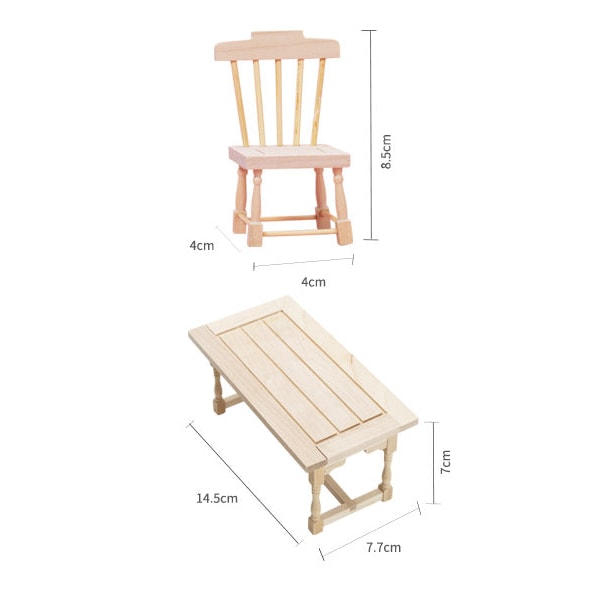 Pienoishuonekalut Lelunuket Talo Tee-se-itse-sisustustarvikkeet Mini 1:12 ligniini alkio ruokapöydän tuoli Dining table and chairs set