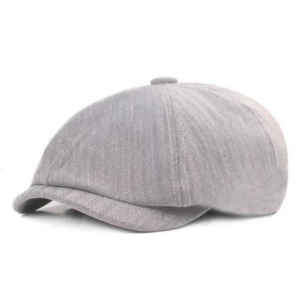 Baskerhat Baixiaoyuan Kunstnerisk ottekantet kasket til ungdom i britisk stil sildebensbaskerhat Herrehat Light gray M（56-58cm）