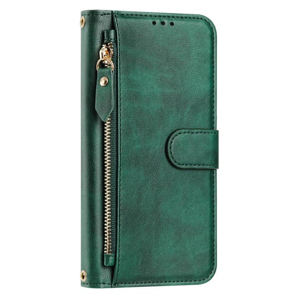 Etui til iPhone 13mini grøn solid multi kort lynlås kortholder læder