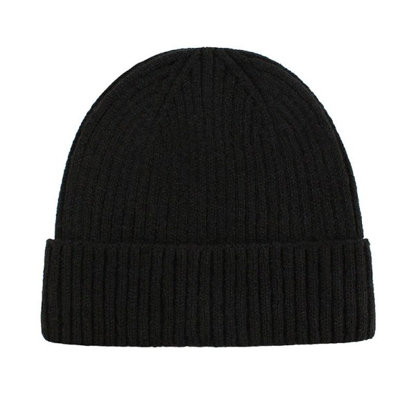 Lämmin talvi neulottu pipo hatut korealaistyyliset naiset yksivärinen hihallinen cap Unisex Flanging small hat-Carbon Black M