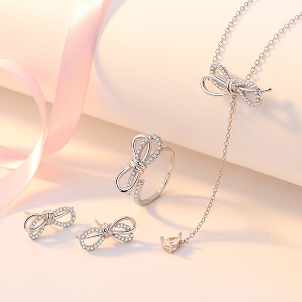 Kvinnor Halsband Kedja Choker hänge Smycken Flickor Present Bow Silver Mode Rose