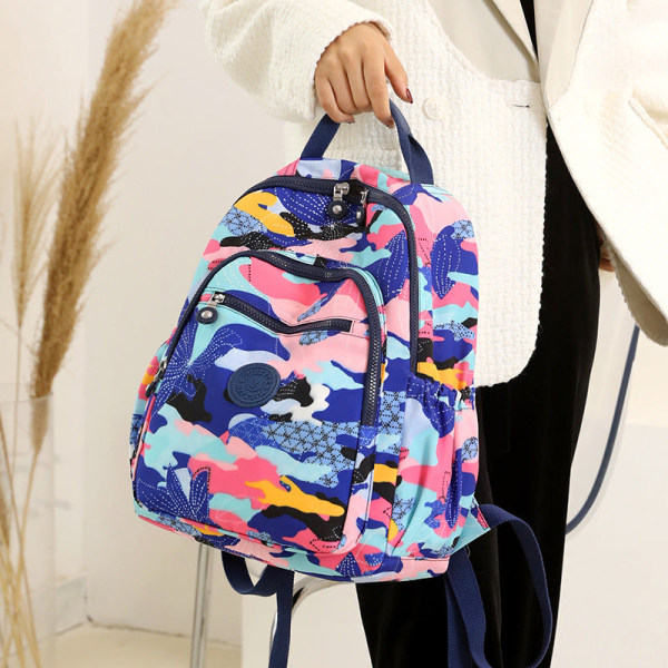 Nylon Canvas Ryggsäck Dam Casual Ryggsäck Vattentät Stor kapacitet Blue Rose