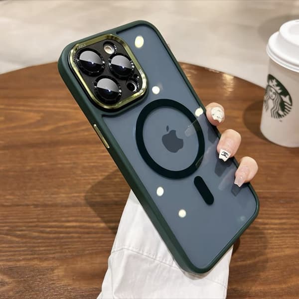 Deksel til iPhone 17 Cangling Grønn Magnetisk Andre Generasjons Metall Linsering Transparent