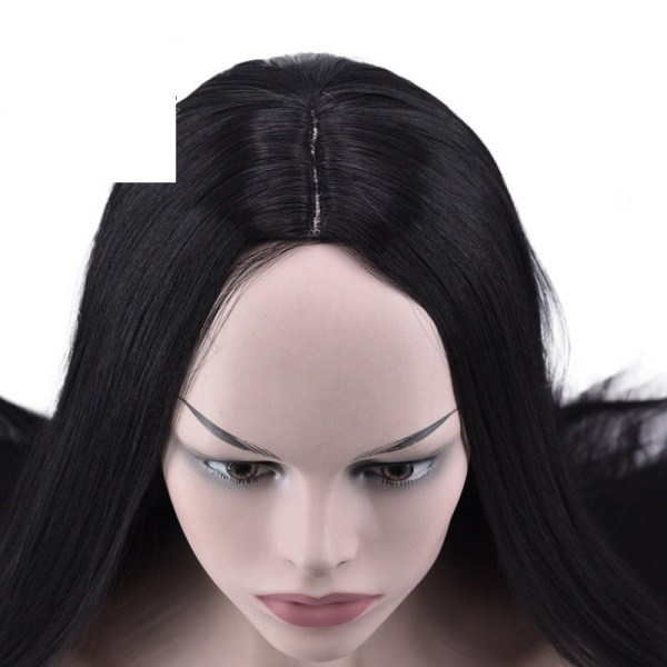 Dameparykk Mellomlang svart ansiktstrimming langt rett hår Realistisk hodeplagg W224 Natural Black