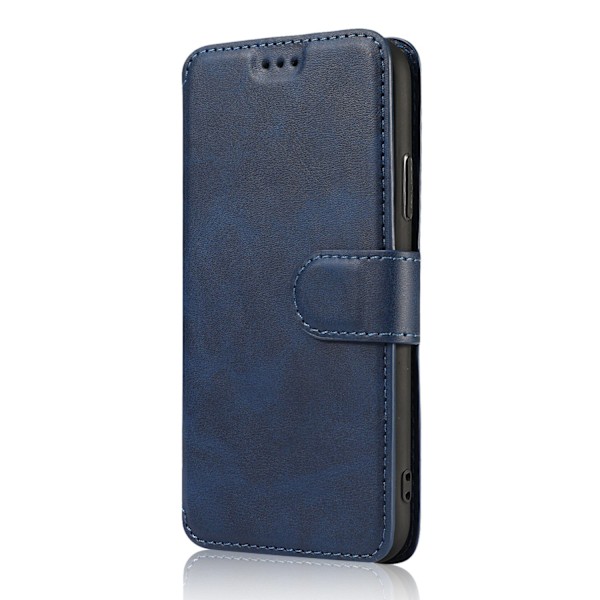 Kotelo iPhone 15 Plus -puhelimelle, sininen nahka, vasen ja oikea avattava lompakko, vasikannahkaa, erittäin ohut