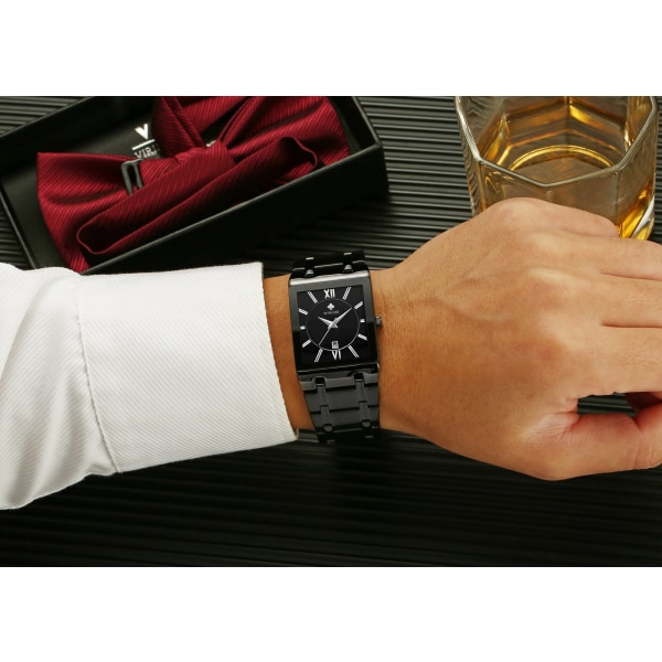 Herreure Steel Belt Watch Vandtæt Quartz Watch Gift Black Shell Black