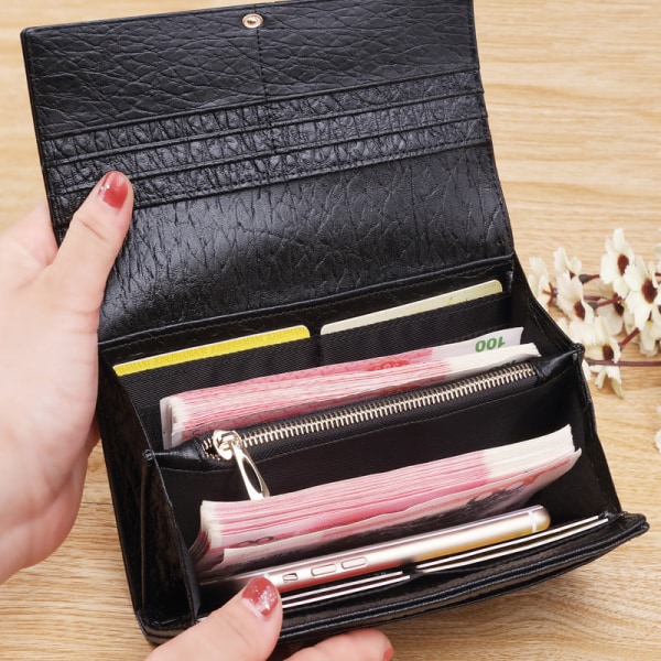 Kvinner lommebok mynt veske Lang ekte skinn kuskinn Pure Leather Multi Card Slots Sapphire Blue