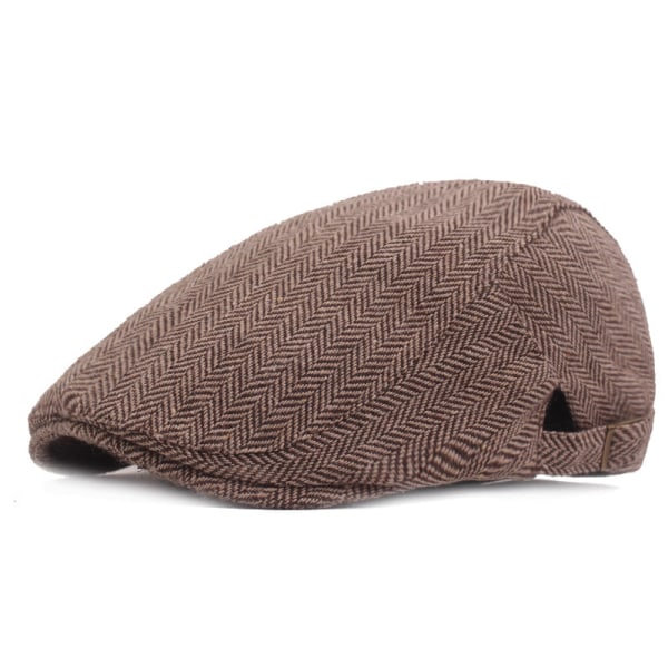 Beret Hat Menn Beret Fiskebein Peaked Cap Middelaldrende og eldre menneskers hatter Høst Vinter Advance Hats Brown Adjustable