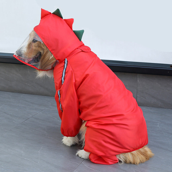 Lemmikkieläinten vaatteet Nelijalkainen sadetakki ulkokäyttöön, vedenpitävät tarvikkeet Red dinosaur 2xl