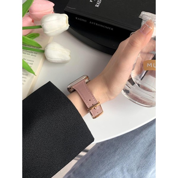 Klockarmband för Apple Watch iWatch s10 42mm 8mm/40mm/41mm universal japanskt spänne äkta läder - Rouge rosa