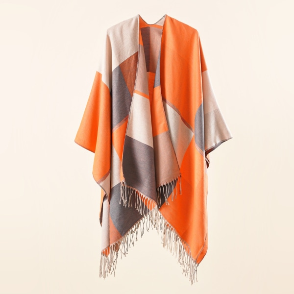 Dametørklæde sjal 2022 efterår og vinter plaid kvast varm Orange 153CM