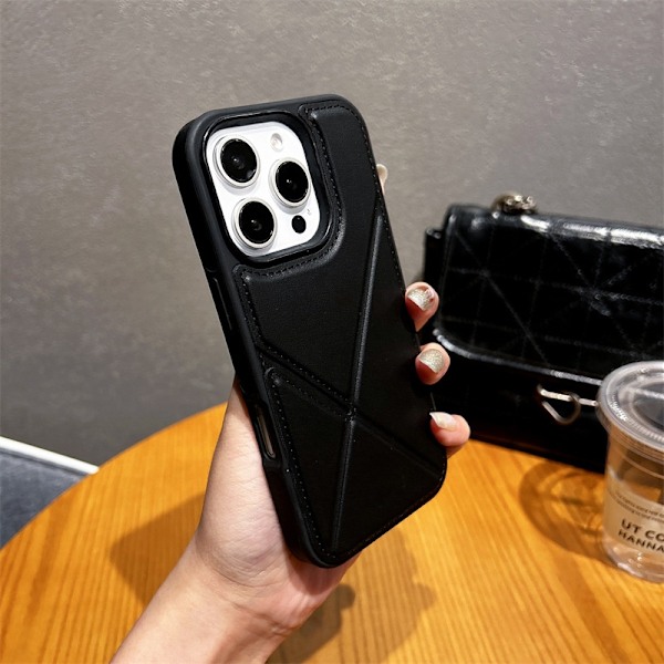 Fodral för iPhone16Plus SJ3 [vikbart kortfack] svart vikbart stativ läderfack mjukt