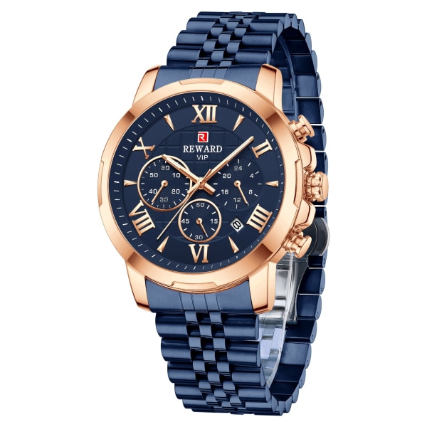 Herreure Solid Steel Belt Quartz Watch Multifunktionel Sports Hand Gift Blue