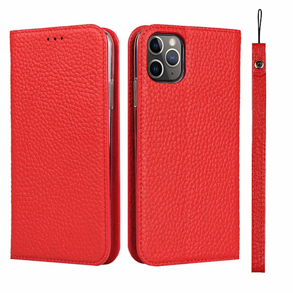 Etui til iPhone 14 rød litchi læder visitkort slot flip snap on