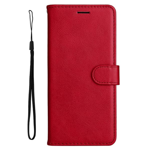 Etui til iPhone 16 Pro Rød gresk stil klassisk solid lær kortstropp