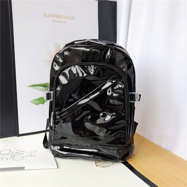 Kvinner jente ryggsekk skulderveske skolesekk Plast skoleveske Candy Transparent PVC Plastic Jelly skoleveske Black