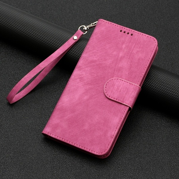 Etui til iPhone 13mini stripet dobbelt foldet kant roserød solid kant lær