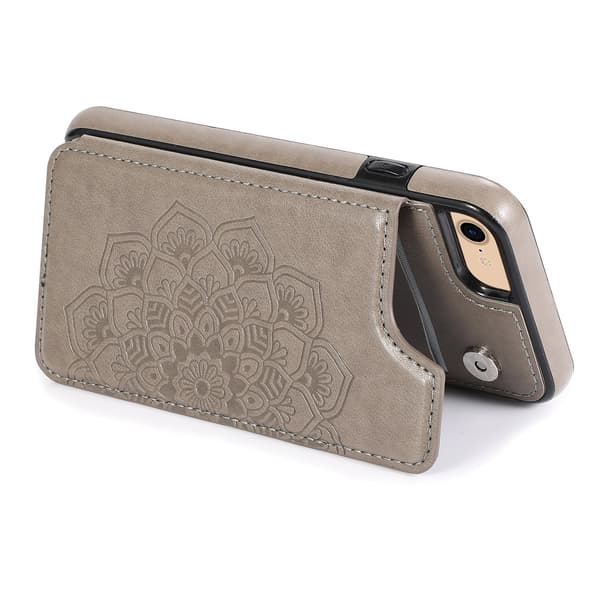 Etui til iPhone 16 Pro grått lær mandala-preget