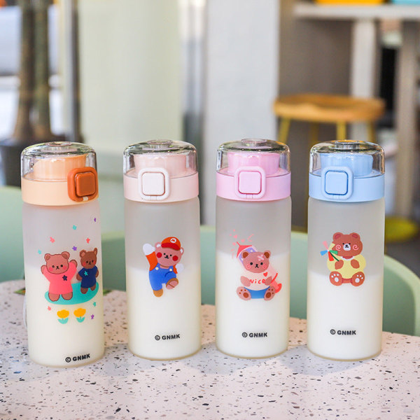Børn Vanddrikkeflaske Sød til børn Enkel tegneserie-personlighed i frostet glas med te-infuser-skala Pink 280ML