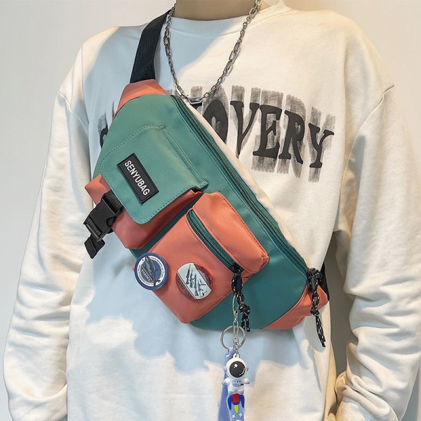 Mænd kvinder Fanny Pack Taljetaske Messenger Mænd Ryg Ins Trendy Small Personality Boys Shoulder Black [2 badges]]