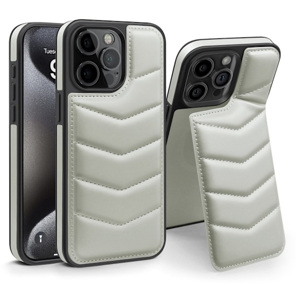 Fodral för iPhone 15 Plus grå Lycra nedfällbart osynligt fäste magnetisk korthållare