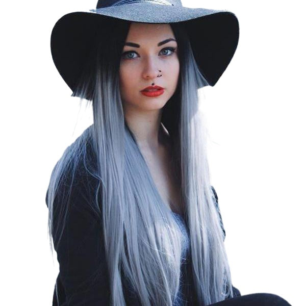 Naisten peruukki Keskipitkät suorat hiukset Musta Gradientti valkaistu sininen harmaa päähine W3